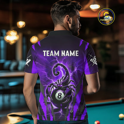 Personalized Thunder Lightning Scorpion Billiard Shirt For Men, 8 Ball Billiard Team Jersey |Purple TDM4868