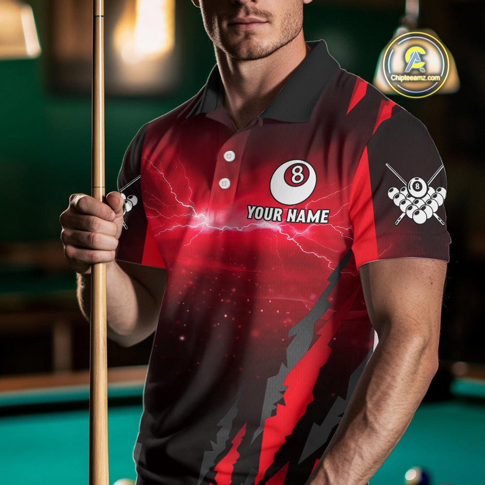 Personalized Thunder Lightning Scorpion Billiard Shirt For Men, 8 Ball Billiard Team Jerseys |Red TDM4869