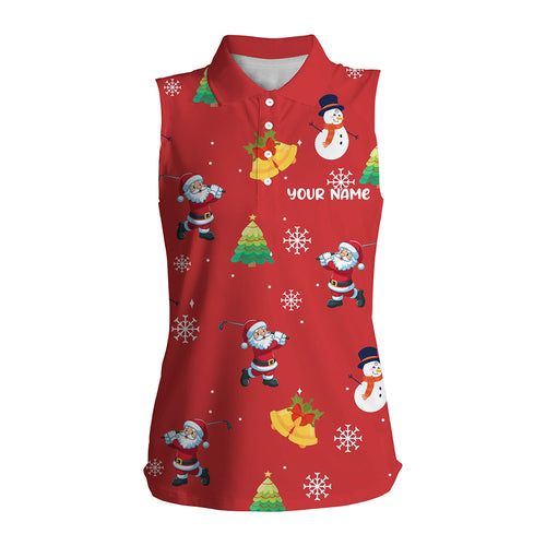 Funny Santa Red Christmas Pattern Women Sleeveless Polo Shirt Custom Golf Tops Best Golfing Gifts TDM3068