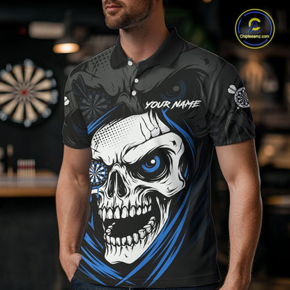 Personalized Funny Skull Darts Shirts For Men Custom Darts Jersey Team Polo & Quarter Zip |Blue TDM5296