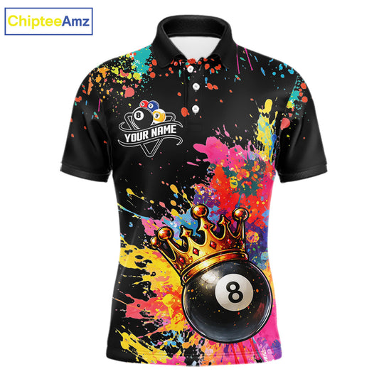 Colorful 8 Ball Crown Aim Shoot Swear Repeat Billiard Shirt For Men Custom Pool Team Jersey|Black TDM5796