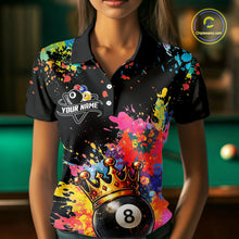 Load image into Gallery viewer, Colorful 8 Ball Crown Aim Shoot Swear Repeat Billiard Shirt For Women Custom Pool Team Jersey|Black TDM5796