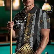 Load image into Gallery viewer, Custom Golden Grunge US Flag Patriotic Men's Billiard Shirt, 8 Ball Pool Jersey Polo &amp; 1/4 Zip TDM6176
