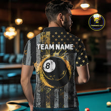 Load image into Gallery viewer, Custom Golden Grunge US Flag Patriotic Men's Billiard Shirt, 8 Ball Pool Jersey Polo &amp; 1/4 Zip TDM6176