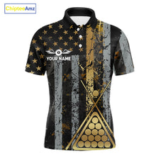 Load image into Gallery viewer, Custom Golden Grunge US Flag Patriotic Men's Billiard Shirt, 8 Ball Pool Jersey Polo &amp; 1/4 Zip TDM6176