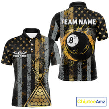 Load image into Gallery viewer, Custom Golden Grunge US Flag Patriotic Men's Billiard Shirt, 8 Ball Pool Jersey Polo &amp; 1/4 Zip TDM6176