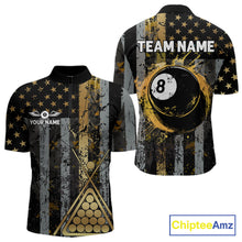 Load image into Gallery viewer, Custom Golden Grunge US Flag Patriotic Men's Billiard Shirt, 8 Ball Pool Jersey Polo &amp; 1/4 Zip TDM6176