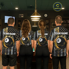 Load image into Gallery viewer, Custom Golden Grunge US Flag Patriotic Men's Billiard Shirt, 8 Ball Pool Jersey Polo &amp; 1/4 Zip TDM6176