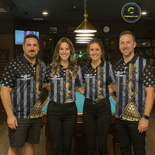 Load image into Gallery viewer, Custom Golden Grunge US Flag Patriotic Men's Billiard Shirt, 8 Ball Pool Jersey Polo &amp; 1/4 Zip TDM6176