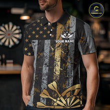 Load image into Gallery viewer, Custom Golden Grunge US Flag Patriotic Darts Shirt For Men, Retro Darts Team Jersey Polo &amp; 1/4 Zip TDM6177