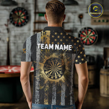 Load image into Gallery viewer, Custom Golden Grunge US Flag Patriotic Darts Shirt For Men, Retro Darts Team Jersey Polo &amp; 1/4 Zip TDM6177