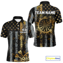 Load image into Gallery viewer, Custom Golden Grunge US Flag Patriotic Darts Shirt For Men, Retro Darts Team Jersey Polo &amp; 1/4 Zip TDM6177