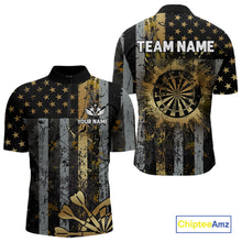 Load image into Gallery viewer, Custom Golden Grunge US Flag Patriotic Darts Shirt For Men, Retro Darts Team Jersey Polo &amp; 1/4 Zip TDM6177