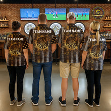 Load image into Gallery viewer, Custom Golden Grunge US Flag Patriotic Darts Shirt For Men, Retro Darts Team Jersey Polo &amp; 1/4 Zip TDM6177