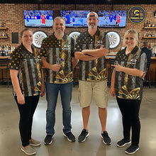 Load image into Gallery viewer, Custom Golden Grunge US Flag Patriotic Darts Shirt For Men, Retro Darts Team Jersey Polo &amp; 1/4 Zip TDM6177