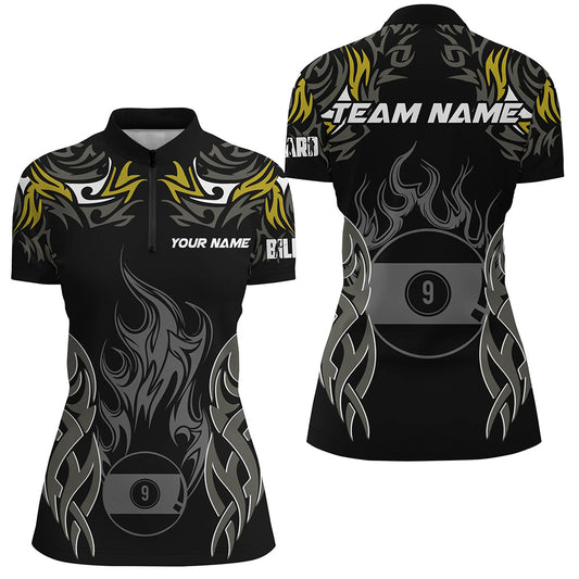 Customized Billiard Tournament Jersey For Women, 9 Ball Fire Flame Billiard Team Shirts | Yellow TDM2338