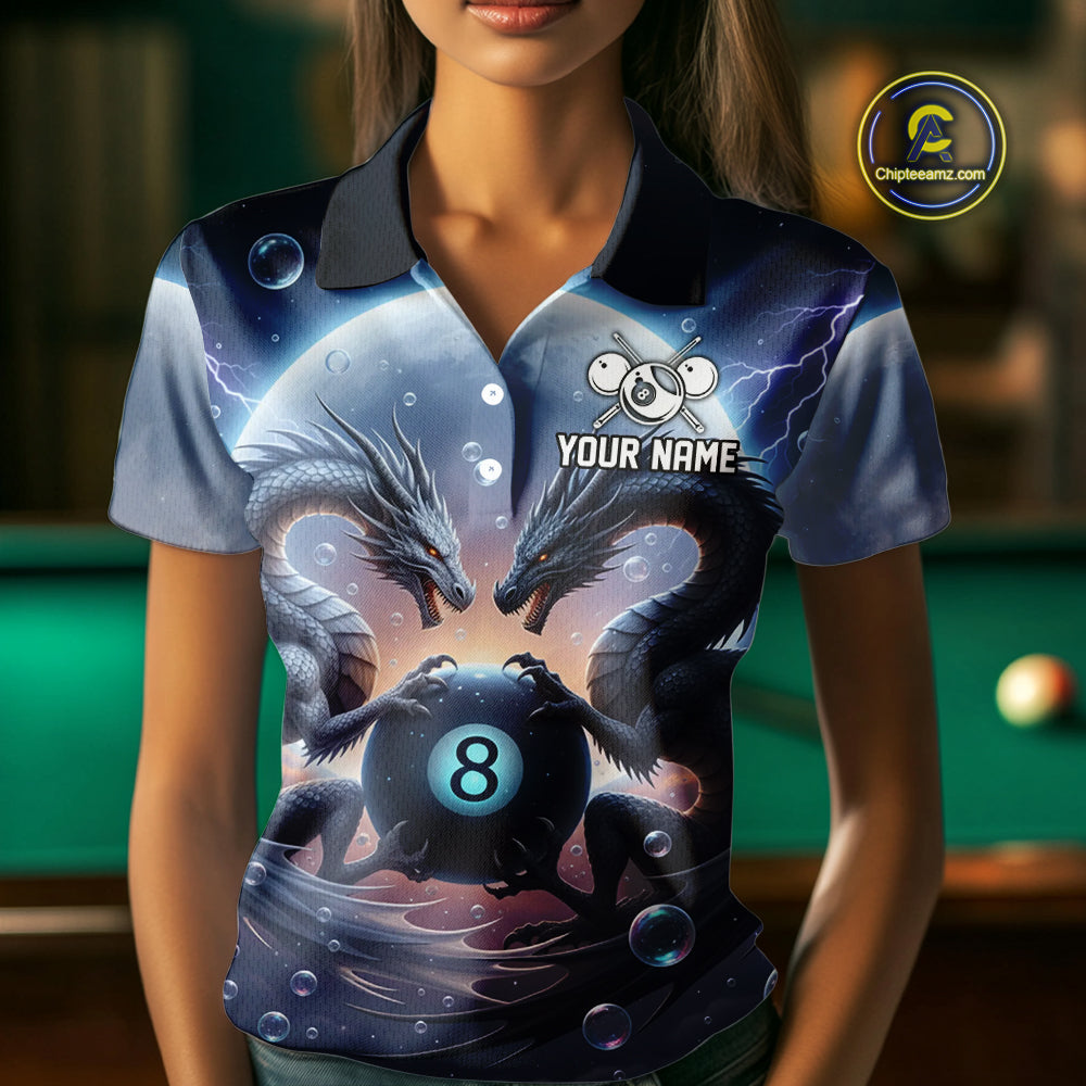 Personalized Dragon 8 Ball Billiard Shirt For Women Custom Pool League Team Jersey Polo & 1/4 Zip TDM4875