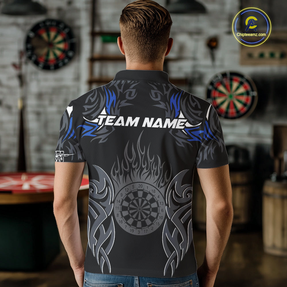 Personalized Darts Tournament Jerseys For Men Custom Dartboard Fire Flame Darts Shirts |Blue TDM5565