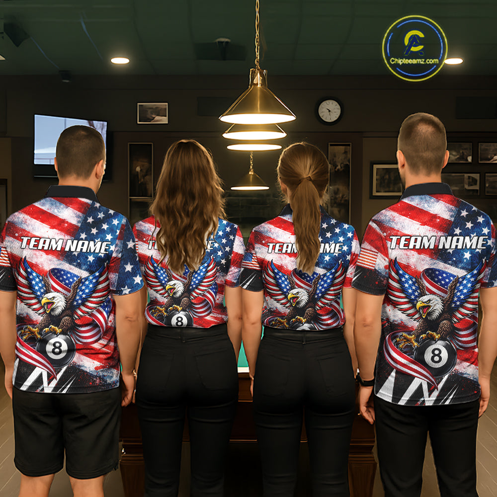 Custom American Flag Eagle Billiard Shirt For Men, Patriotic 8 Ball Pool Team Jersey Polo, 1/4 Zip TDM6181
