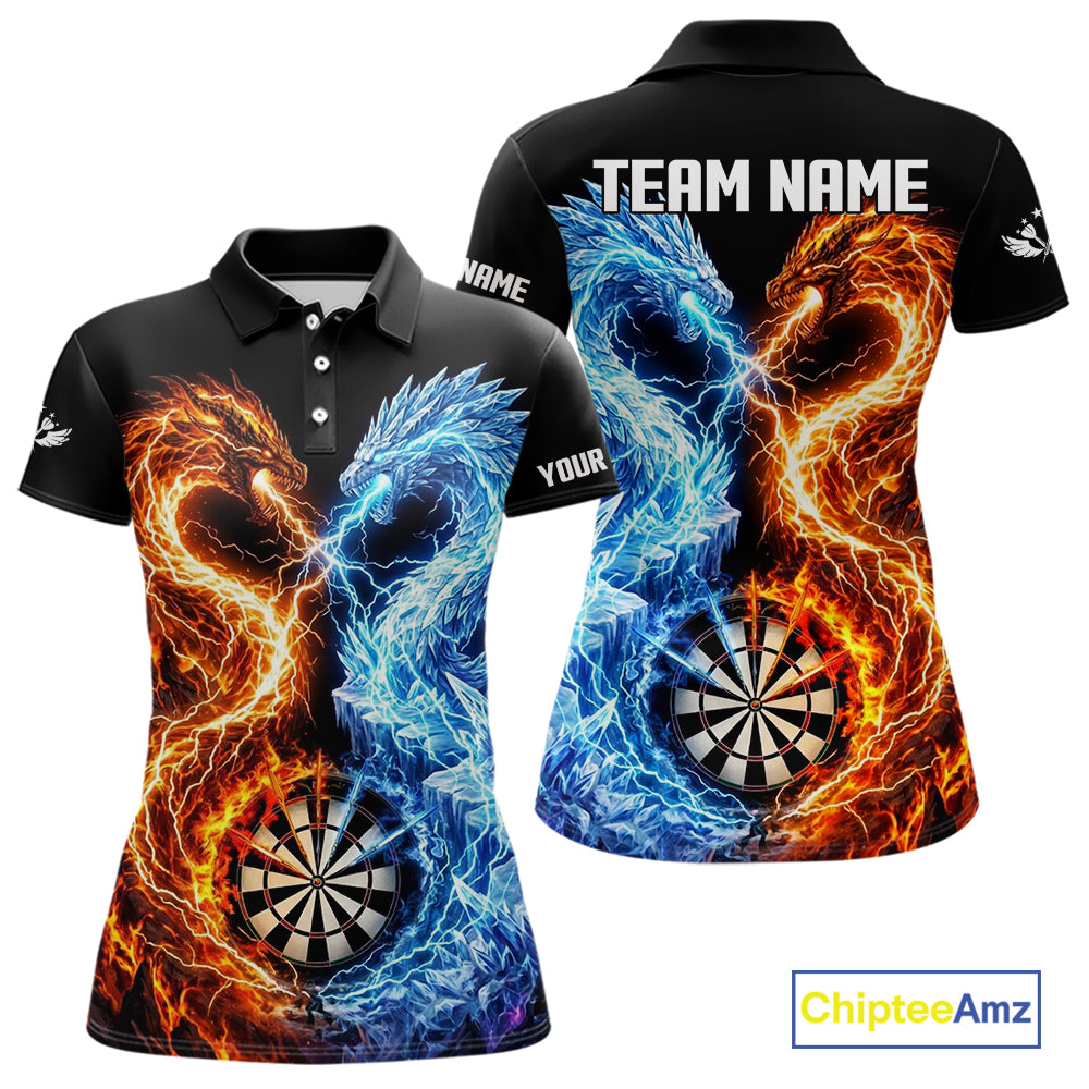 Personalized Fire And Icy Dragon Darts Shirt For Women, Lightning Darts Jersey Polo & 1/4 Zip TDM6184