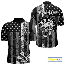 Load image into Gallery viewer, Personalized White Black Grunge US Flag Skull Darts Shirt For Men Custom Patriotic Darts Jersey TDM4883