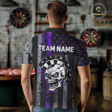 Load image into Gallery viewer, Personalized Purple Grunge US Flag Skull Darts Shirt For Men Custom Patriotic Darts Team Jersey TDM4884