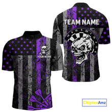 Load image into Gallery viewer, Personalized Purple Grunge US Flag Skull Darts Shirt For Men Custom Patriotic Darts Team Jersey TDM4884