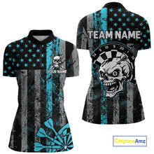 Load image into Gallery viewer, Personalized Blue Grunge US Flag Skull Darts Shirt For Women Custom Patriotic Darts Team Jersey TDM4885