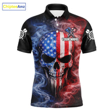 Load image into Gallery viewer, Custom American Flag Smoke Skull Darts Shirt For Men, Patriotic Darts Team Jersey Polo &amp; 1/4 Zip TDM5811