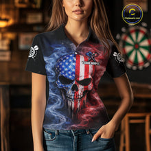 Load image into Gallery viewer, Custom American Flag Smoke Skull Darts Shirt For Women, Patriotic Darts Team Jersey Polo &amp; 1/4 Zip TDM5811