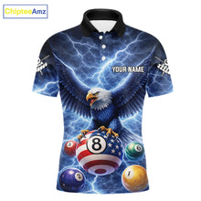 Load image into Gallery viewer, Blue 8 Ball US Flag Thunder Lightning Eagle Billiard Shirt For Men Custom Pool Team Jersey TDM5813