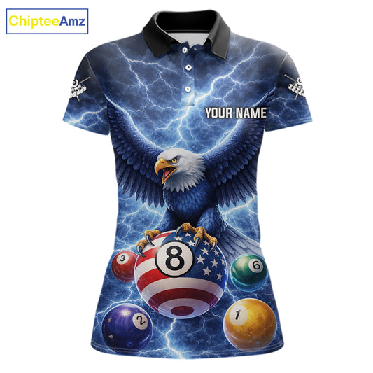 Blue 8 Ball US Flag Thunder Lightning Eagle Billiard Shirt For Women Custom Pool Team Jersey TDM5813