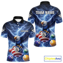 Load image into Gallery viewer, Blue 8 Ball US Flag Thunder Lightning Eagle Billiard Shirt For Men Custom Pool Team Jersey TDM5813