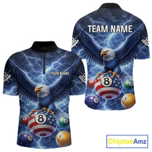 Load image into Gallery viewer, Blue 8 Ball US Flag Thunder Lightning Eagle Billiard Shirt For Men Custom Pool Team Jersey TDM5813