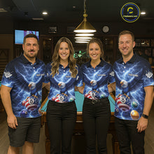 Load image into Gallery viewer, Blue 8 Ball US Flag Thunder Lightning Eagle Billiard Shirt For Men Custom Pool Team Jersey TDM5813