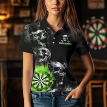 Load image into Gallery viewer, Personalized Green Darts Smoke Skull Women Dart Shirt Custom Dart Board Fire Flame Dart Team Jersey TDM3653