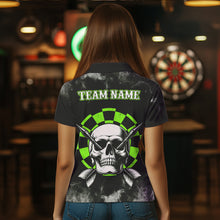 Load image into Gallery viewer, Personalized Green Darts Smoke Skull Women Dart Shirt Custom Dart Board Fire Flame Dart Team Jersey TDM3653
