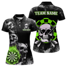 Load image into Gallery viewer, Personalized Green Darts Smoke Skull Women Dart Shirt Custom Dart Board Fire Flame Dart Team Jersey TDM3653