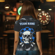 Load image into Gallery viewer, Personalized Blue Darts Smoke Skull Women Dart Shirt Custom Dart Board Fire Flame Dart Team Jersey TDM3654