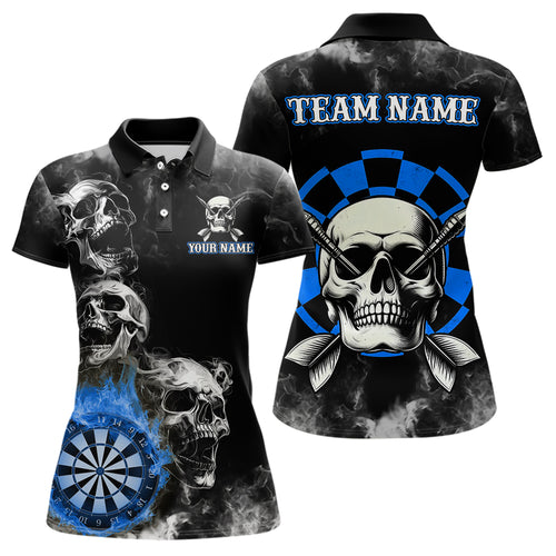 Personalized Blue Darts Smoke Skull Women Dart Shirt Custom Dart Board Fire Flame Dart Team Jersey TDM3654