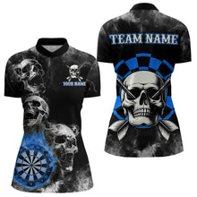 Load image into Gallery viewer, Personalized Blue Darts Smoke Skull Women Dart Shirt Custom Dart Board Fire Flame Dart Team Jersey TDM3654