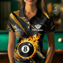 Load image into Gallery viewer, Gold Black Grunge Flame 8 Ball Billiard Shirts For Women Custom Pool Team Jersey Polo &amp; 1/4 Zip TDM6619