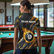 Load image into Gallery viewer, Gold Black Grunge Flame 8 Ball Billiard Shirts For Women Custom Pool Team Jersey Polo &amp; 1/4 Zip TDM6619