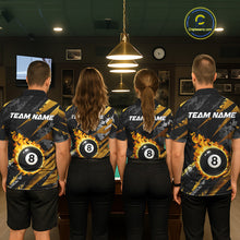 Load image into Gallery viewer, Gold Black Grunge Flame 8 Ball Billiard Shirts For Women Custom Pool Team Jersey Polo &amp; 1/4 Zip TDM6619