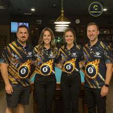 Load image into Gallery viewer, Gold Black Grunge Flame 8 Ball Billiard Shirts For Women Custom Pool Team Jersey Polo &amp; 1/4 Zip TDM6619