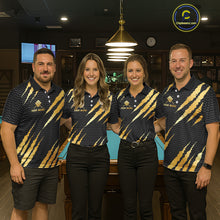 Load image into Gallery viewer, Black And Gold Scratch Billiard Shirts For Men Custom 9 Ball Crown Pool Team Jersey Polo &amp; 1/4 Zip TDM6622