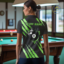 Load image into Gallery viewer, Black And Green Scratch Billiard Shirts For Women Custom 8 Ball Crown Pool Team Jersey Polo &amp; 1/4 Zip TDM6623
