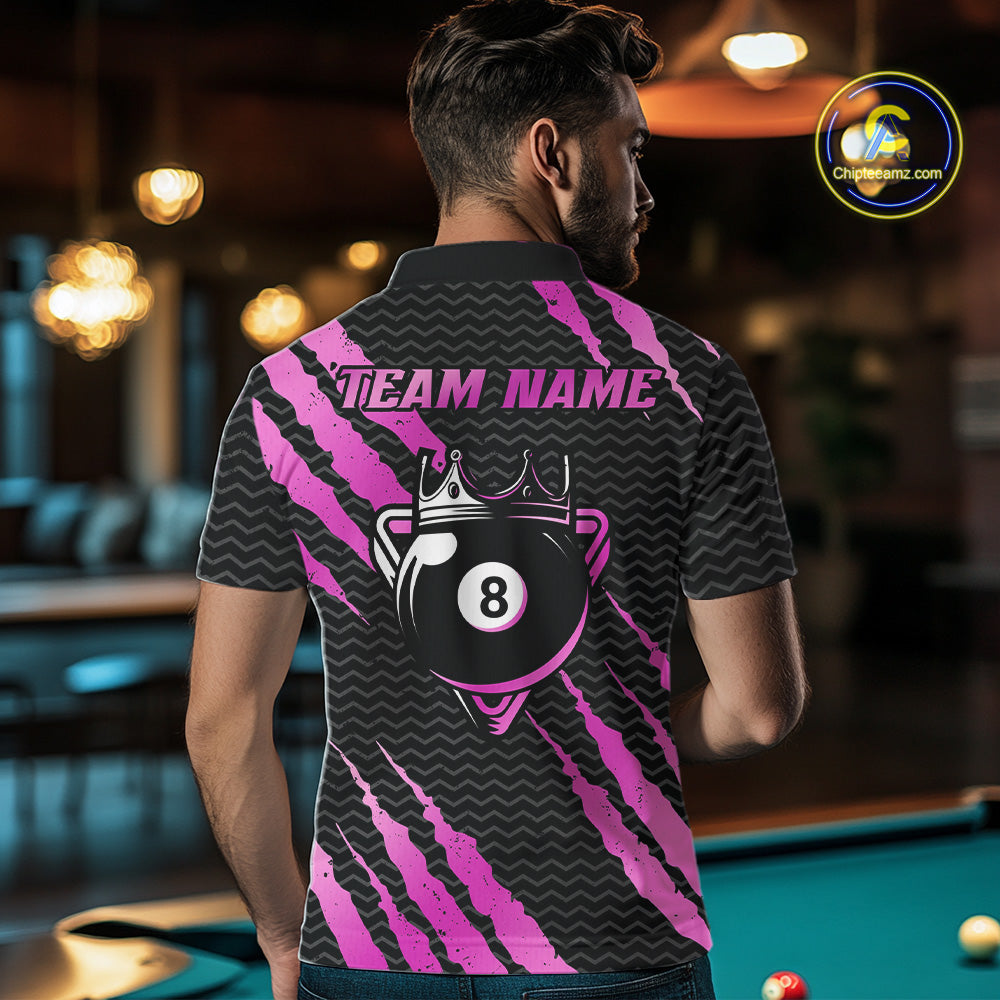 Pink And Black Scratch Billiard Shirts For Men Custom 8 Ball Crown Pool Team Jersey Polo & 1/4 Zip TDM6624