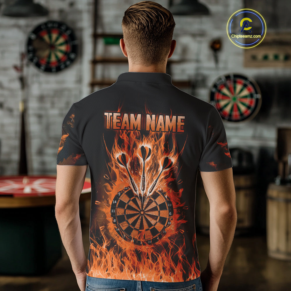 Fire Flame Darts Board American Flag Skull Dart Shirts For Men Custom Darts Team Jerseys |Orange TDM4267