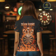 Load image into Gallery viewer, Fire Flame Darts Board American Flag Skull Dart Shirts For Women Custom Darts Team Jerseys |Orange TDM4267